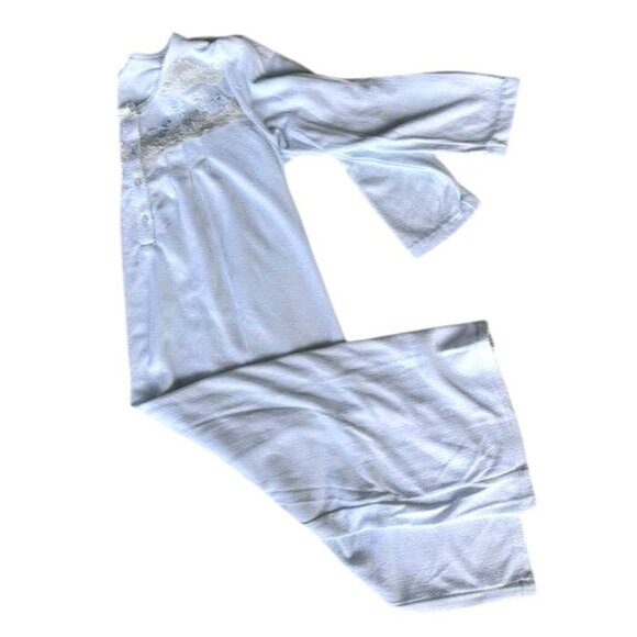 Miss Elaine Maxi Nightgown Small Blue Fleece Embroidered Flowers Lace Buttons - Picture 10 of 12